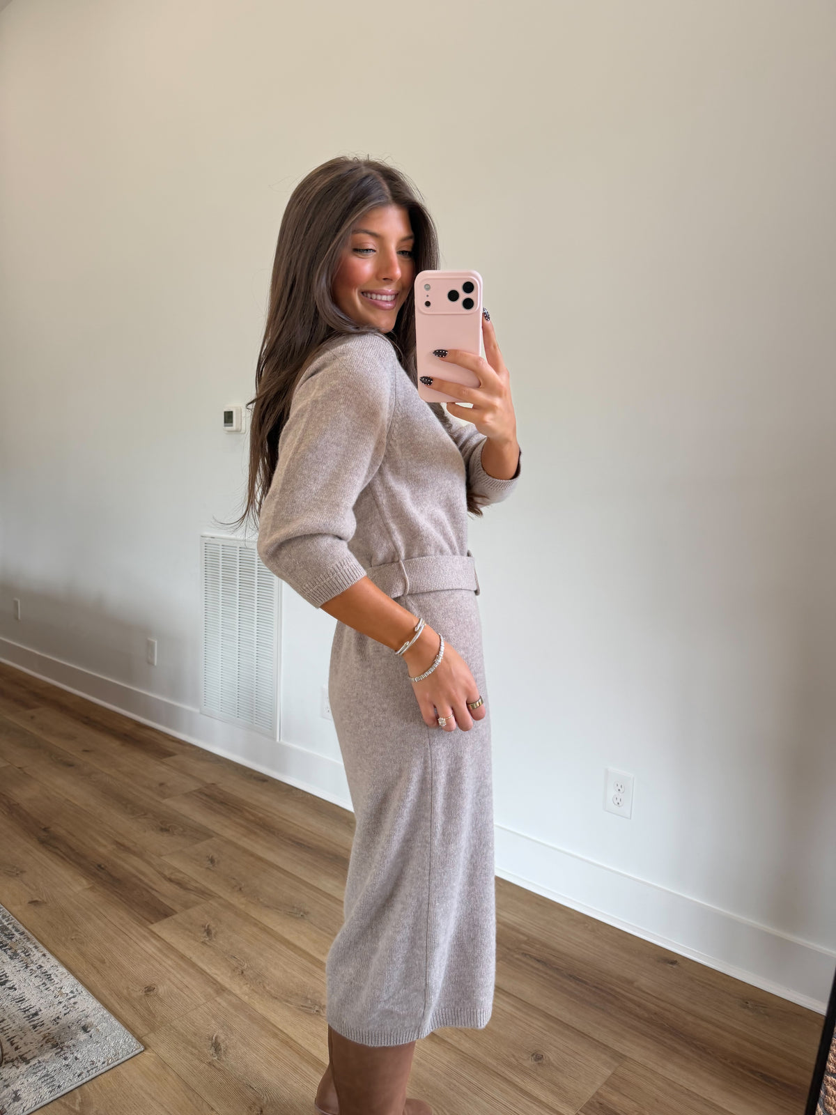 Timeless Belted Midi Dress (Beige)