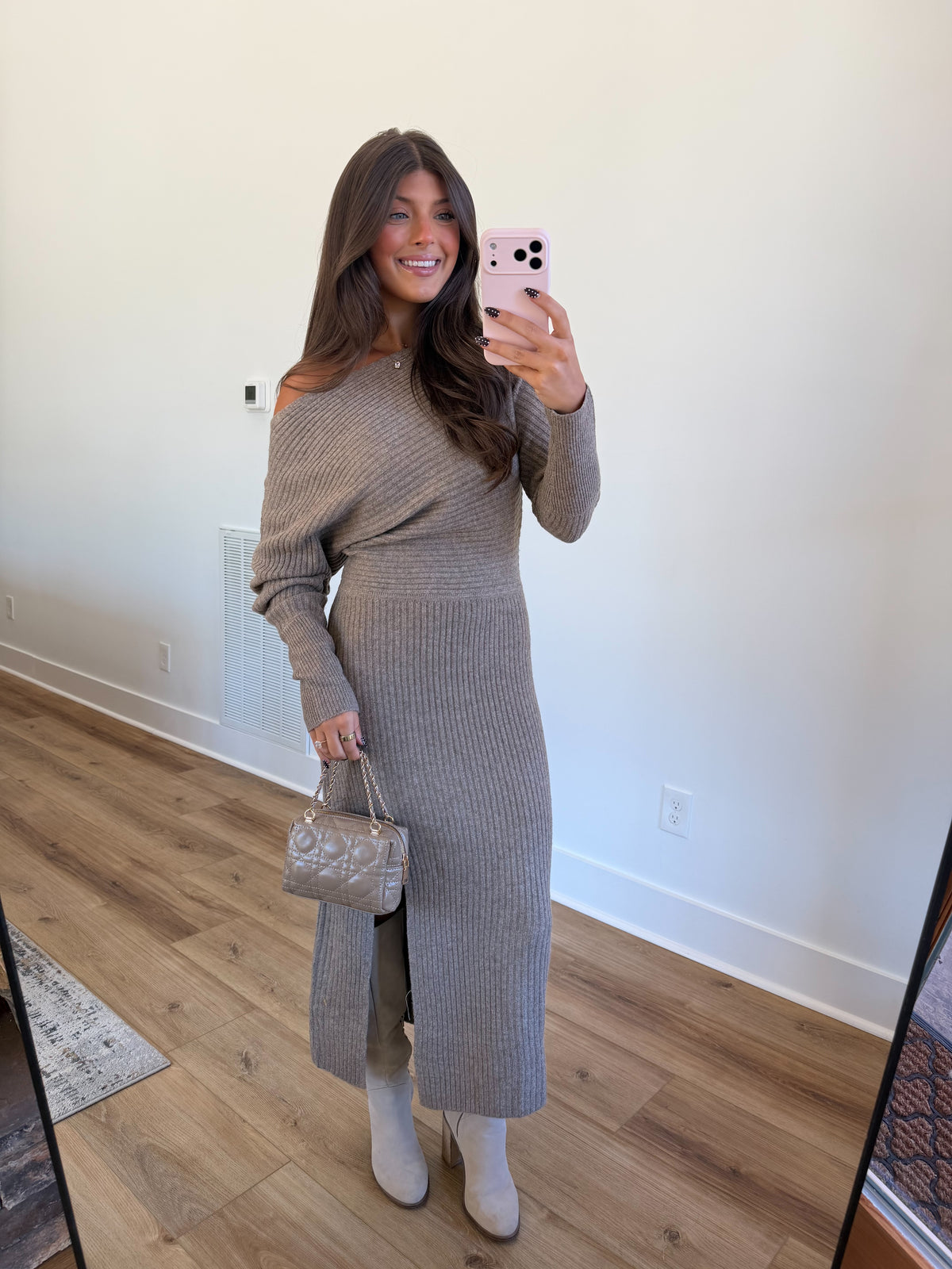 Taupe Ribbed Sweater Maxi Dress