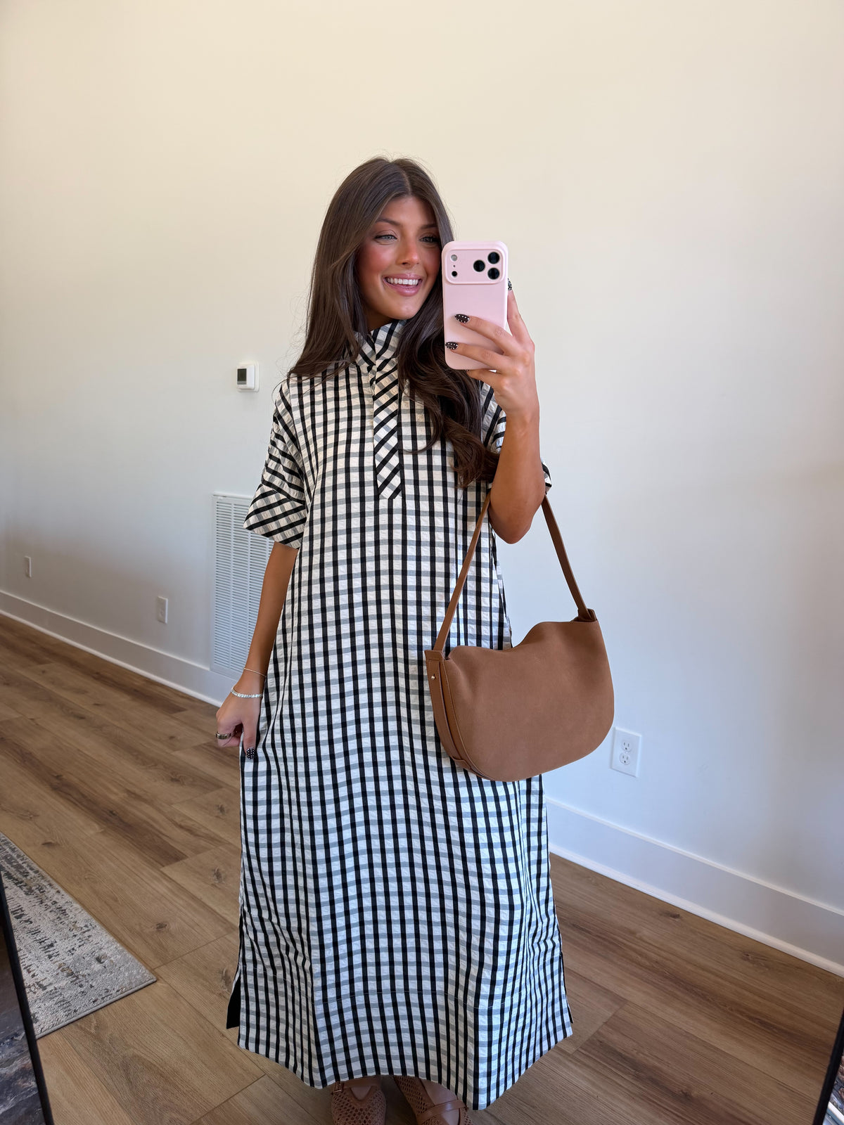 Southern Charm Gingham Midi Dress (Black)