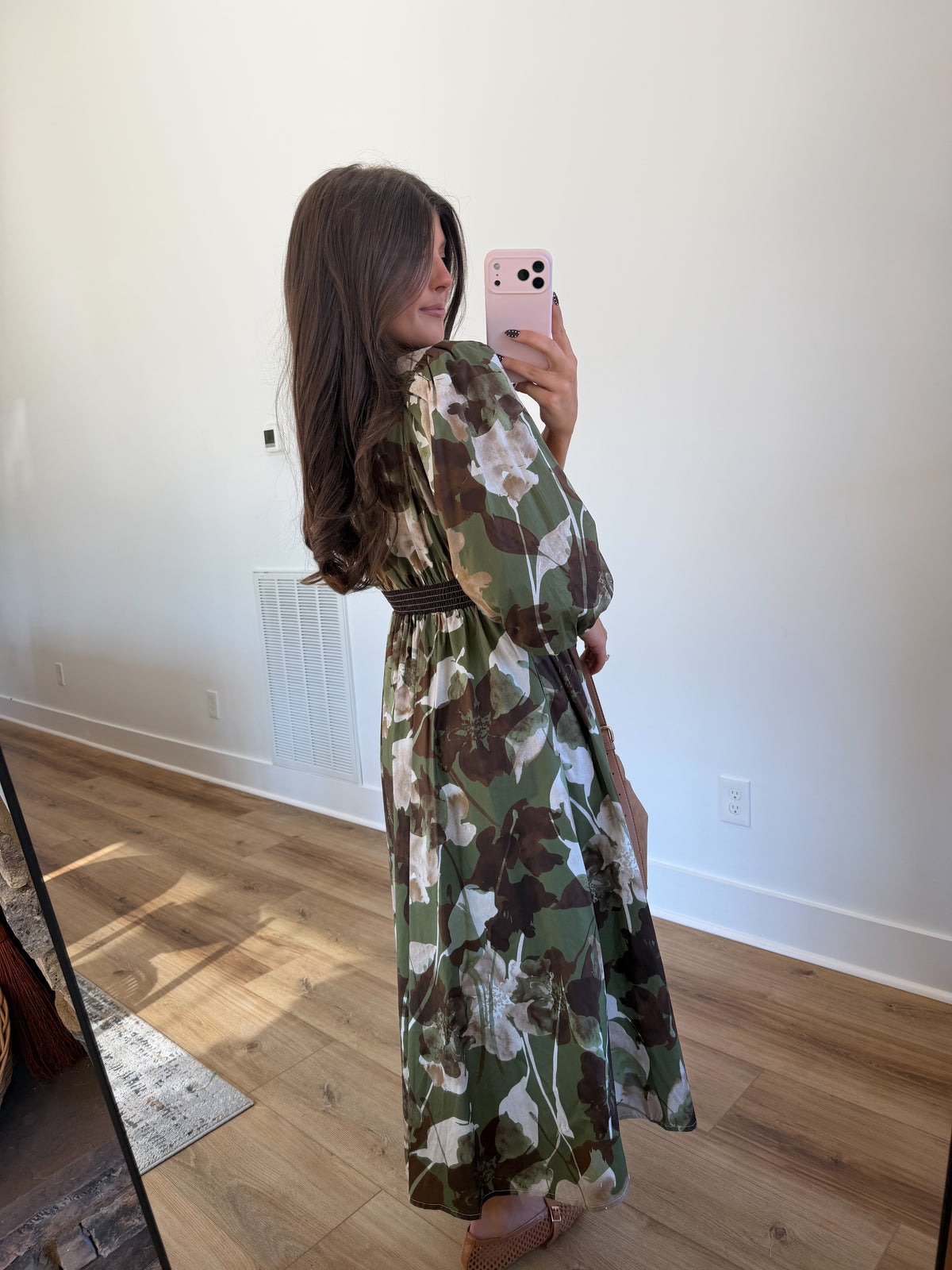 Autumn Bloom Zip Midi Dress (Green)