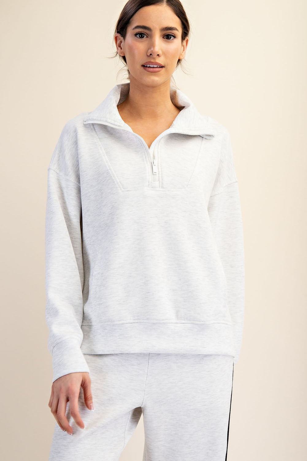Butter Luxe Lounge Quarter Zip Set (Light Heather Grey)