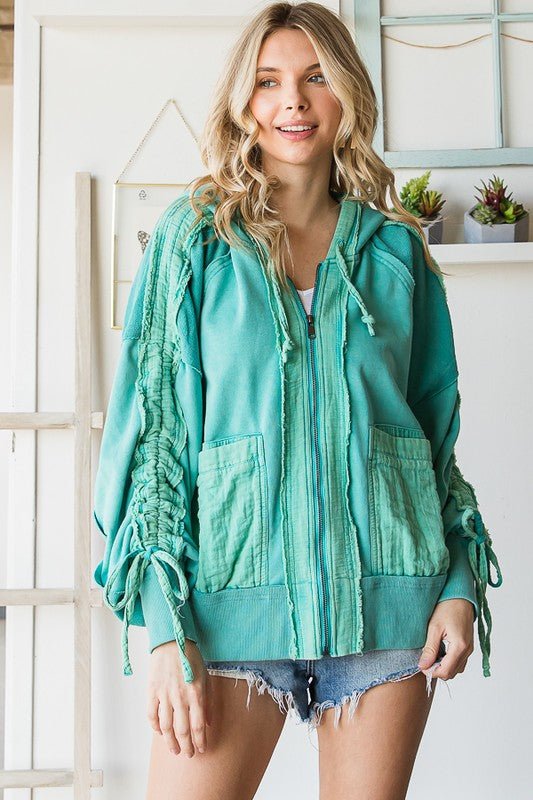 Teal Washed Zip-Up Jacket