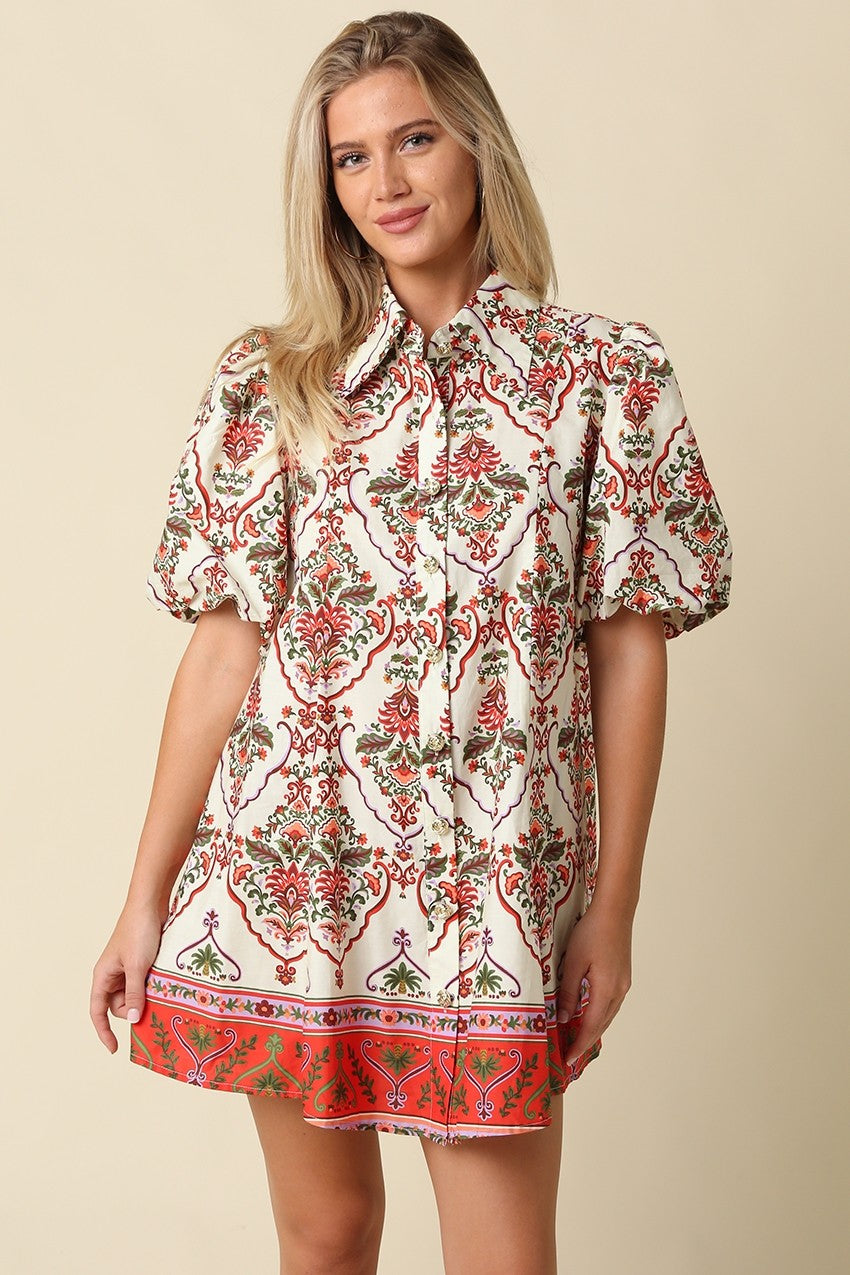 Orange Cream Floral Print Mini Dress