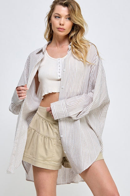 Shoreline Oversized Stripe Button Down Top