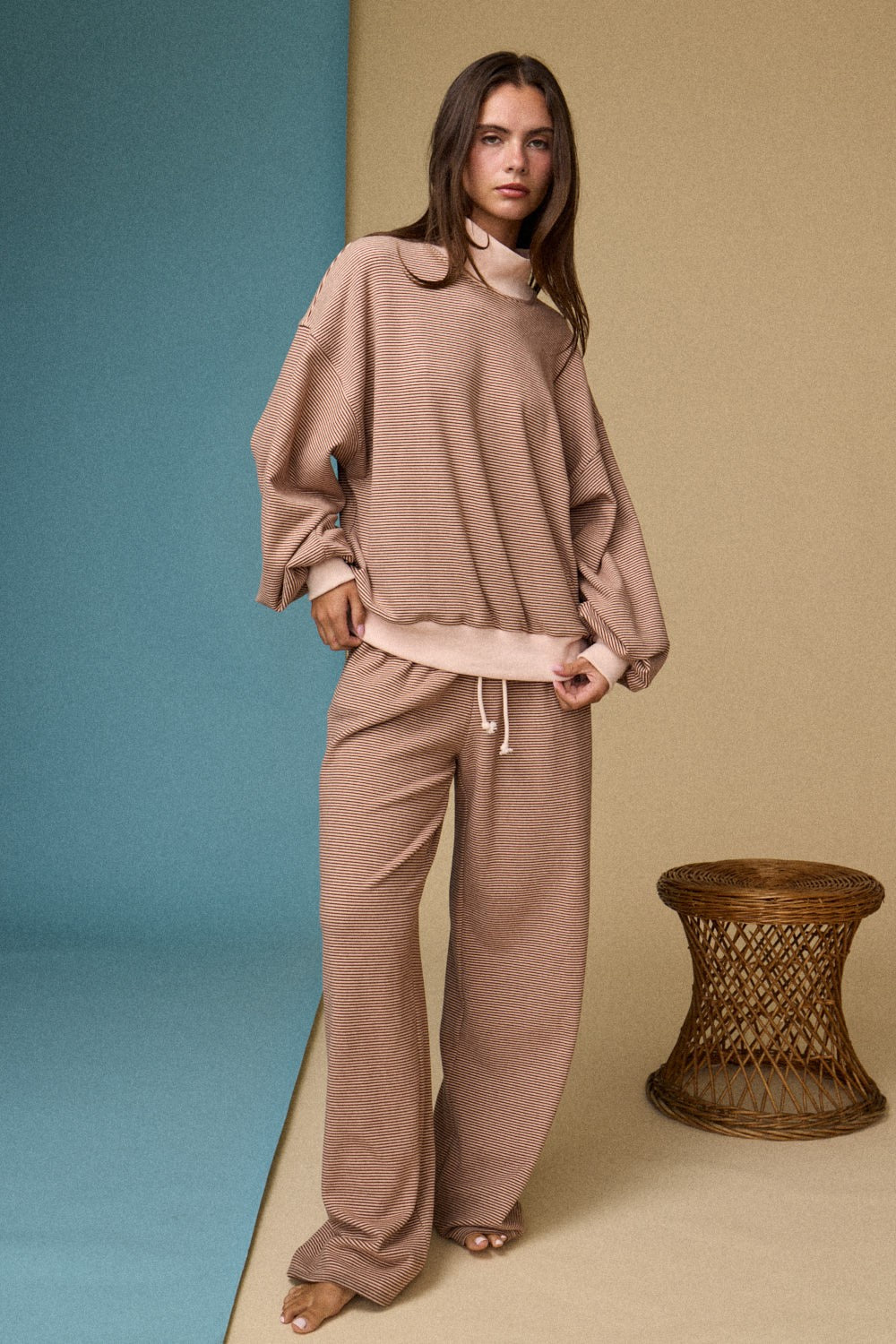 Latte Stripe Lounge Set