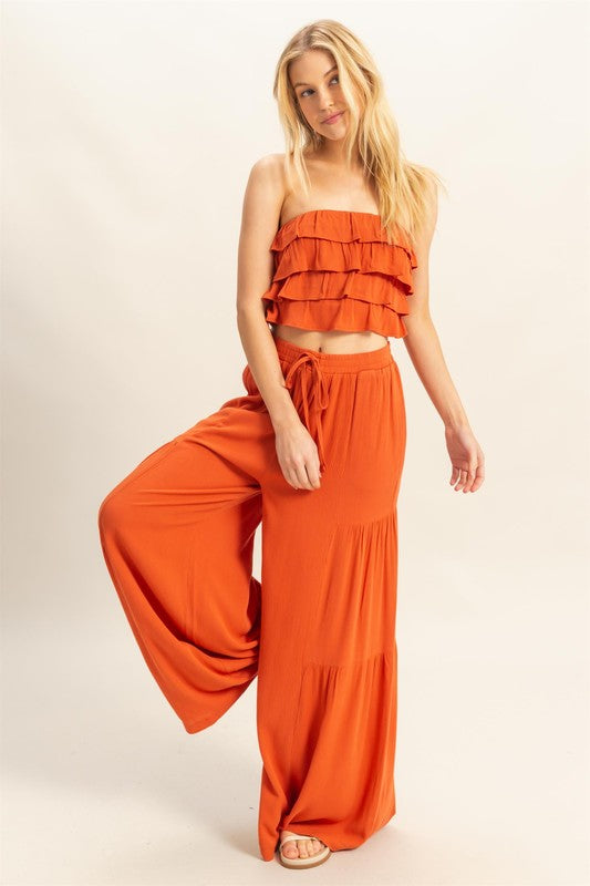 Rust Ruffle Pants Set