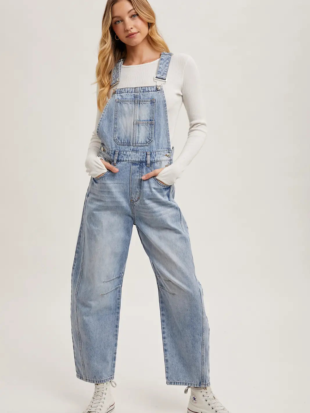 Light Wash Barrel Denim Overalls