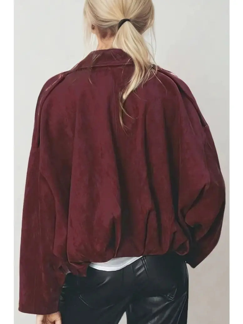 Suede Bomber Jacket (Wine)