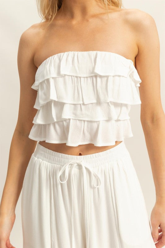 White Ruffle Pants Set