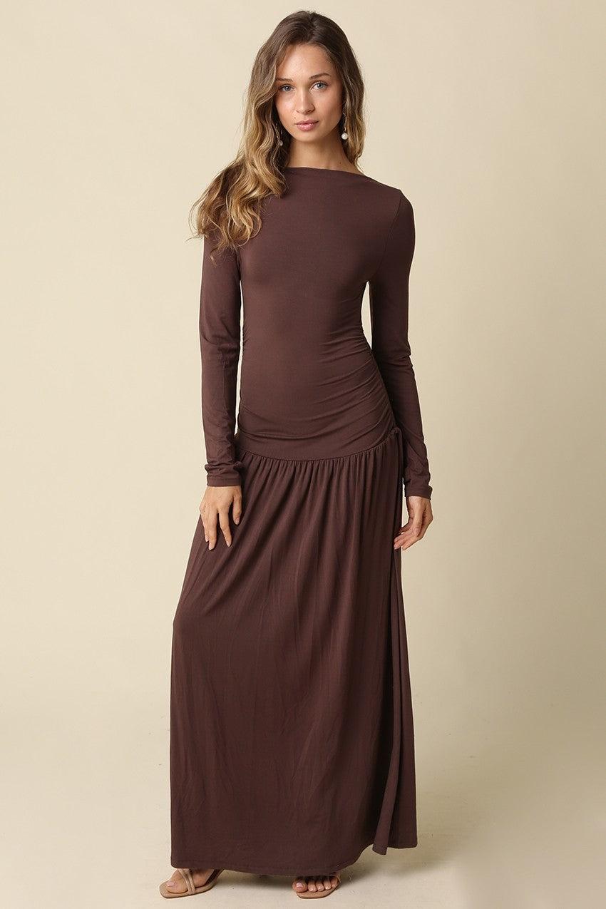 Mocha Ruched Maxi Dress