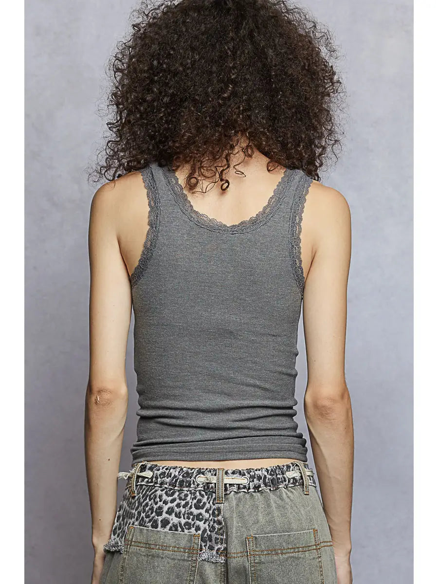 Grey Lace Trim Tank