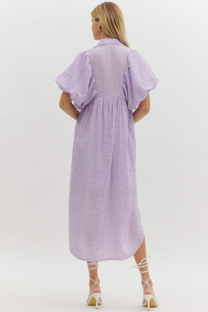 Lavender Puff Sleeve Midi Dress