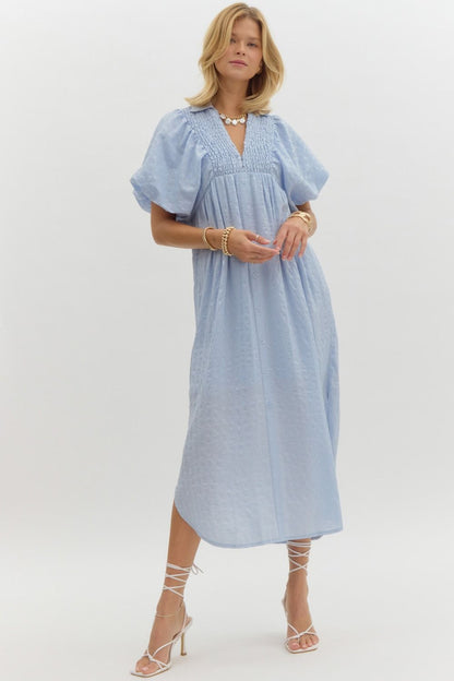 Baby Blue Puff Sleeve Midi Dress