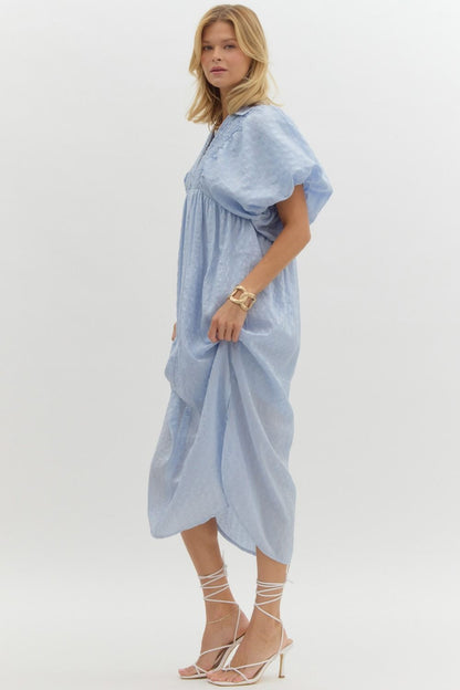 Baby Blue Puff Sleeve Midi Dress