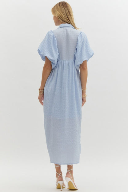 Baby Blue Puff Sleeve Midi Dress