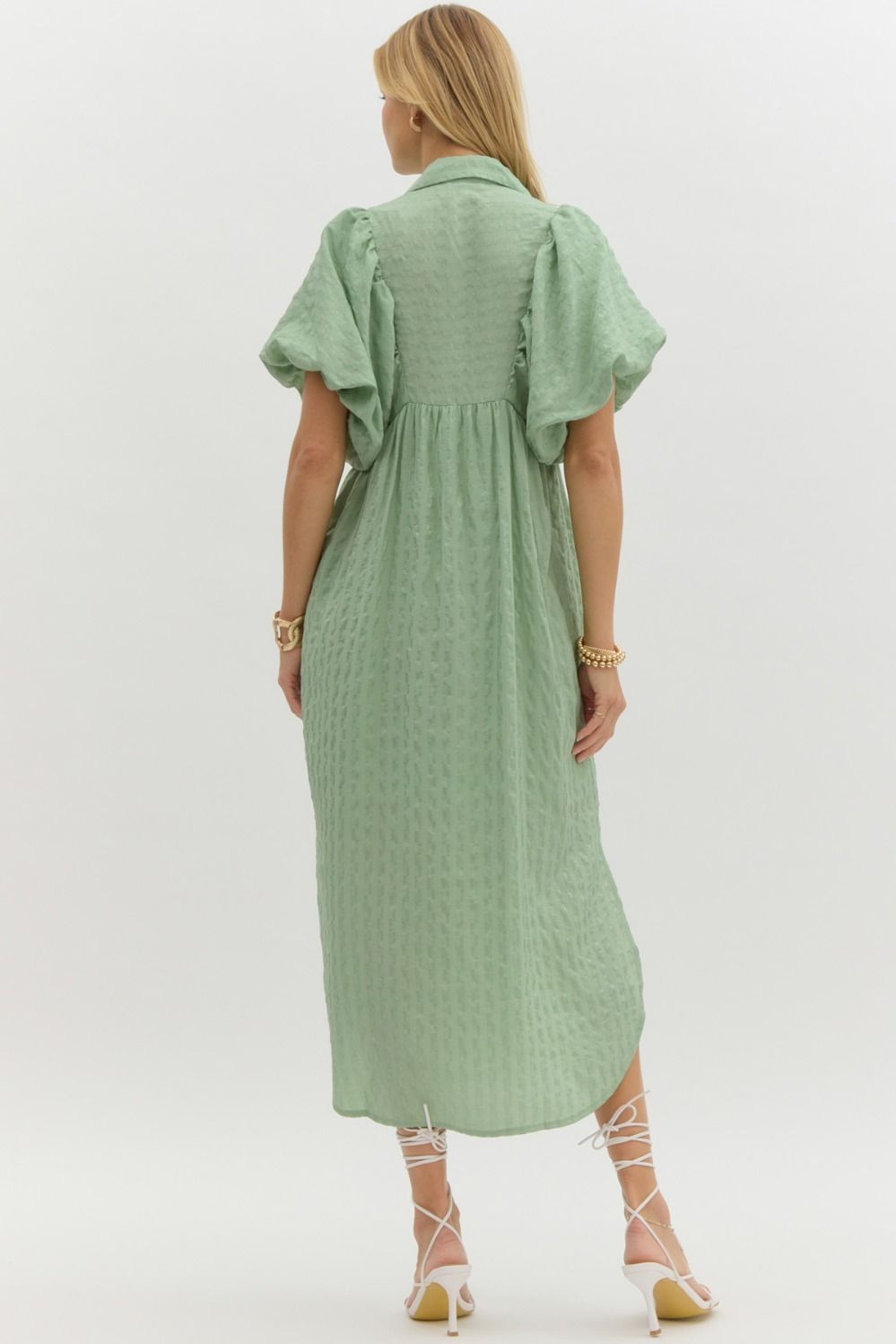 Sage Puff Sleeve Midi Dress