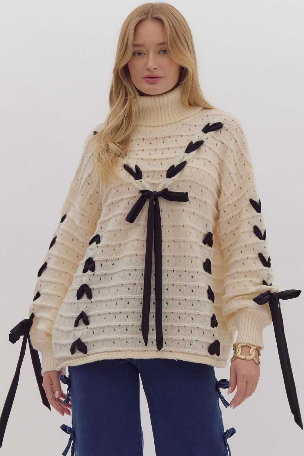 White Festive Turtle Neck Sweater