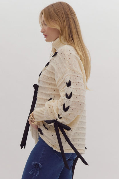 White Festive Turtle Neck Sweater