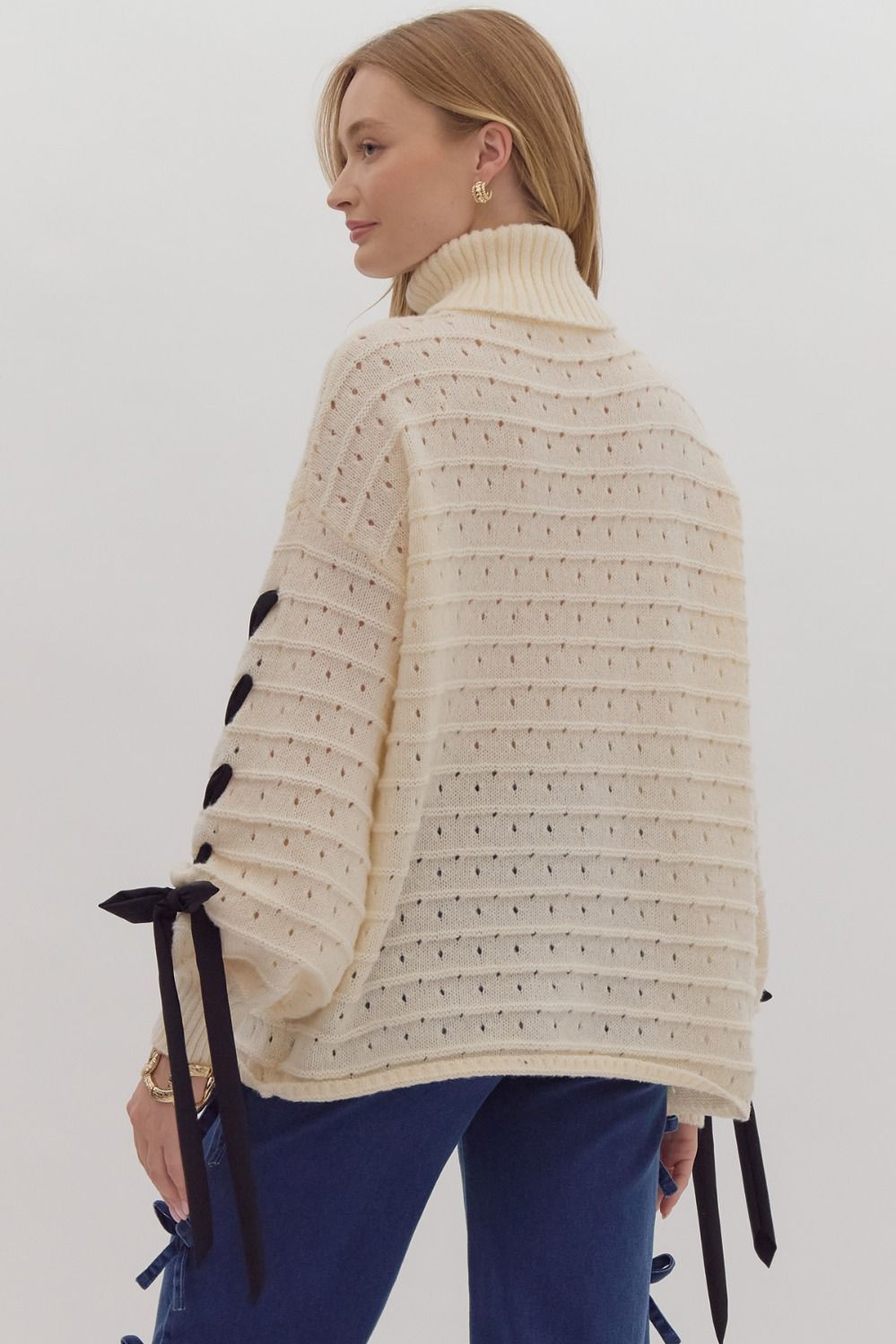 White Festive Turtle Neck Sweater