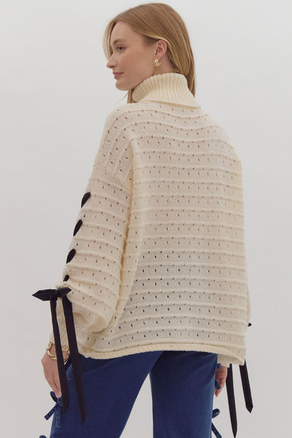 White Festive Turtle Neck Sweater