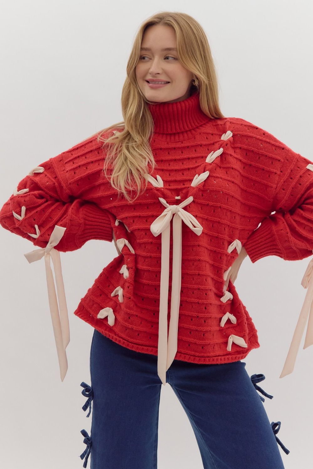 Red Festive Turtle Neck Sweater